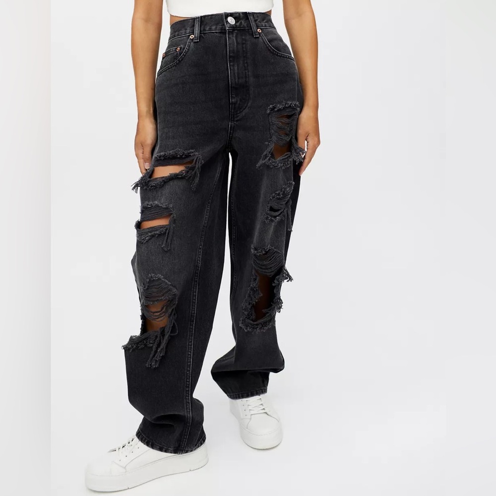BDG Urban Outfitters “Destroyed” Charcoal Baggy High Waist Jeans (Size: 28)